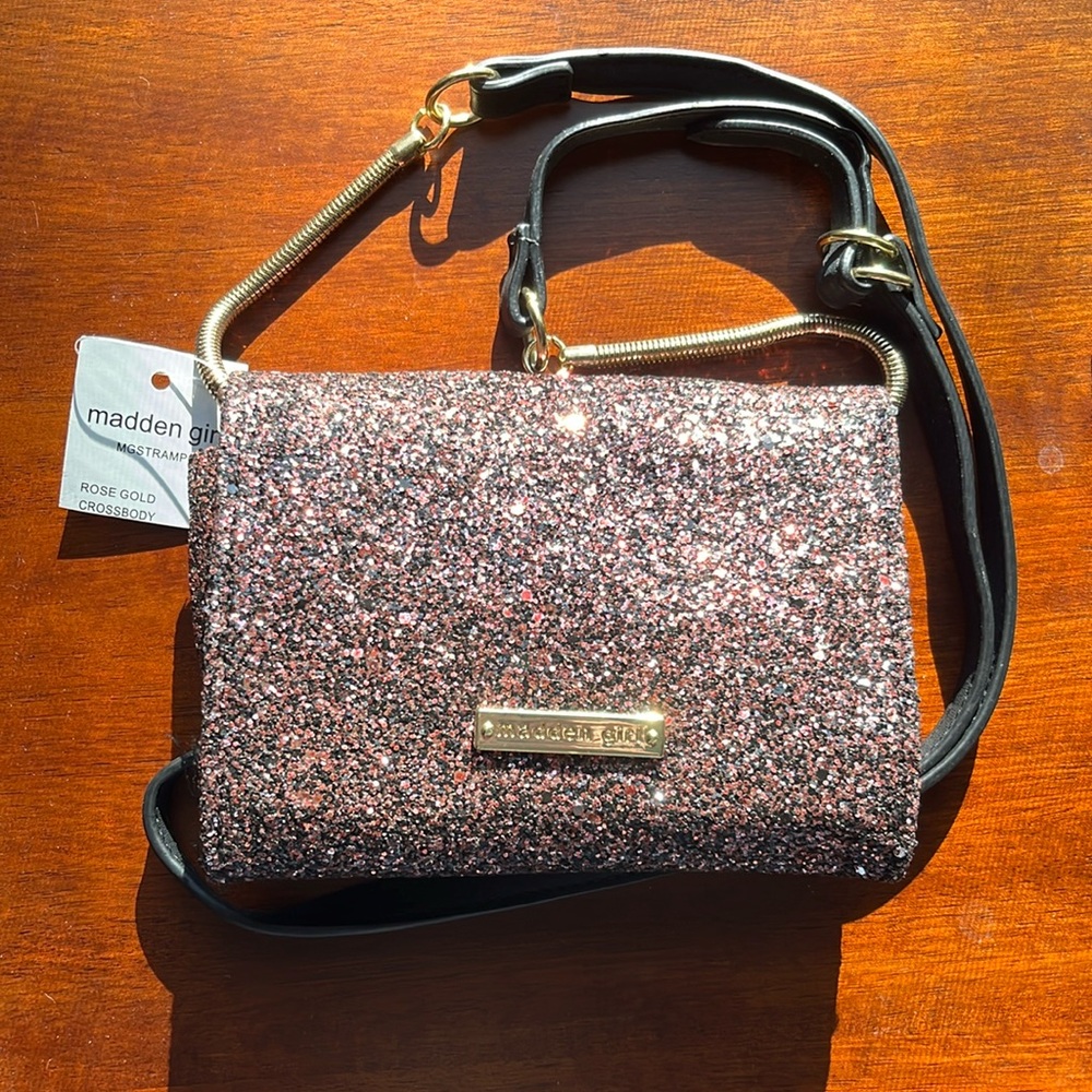 Madden Girl Black Glitter Embellished Crossbody Bag NWT